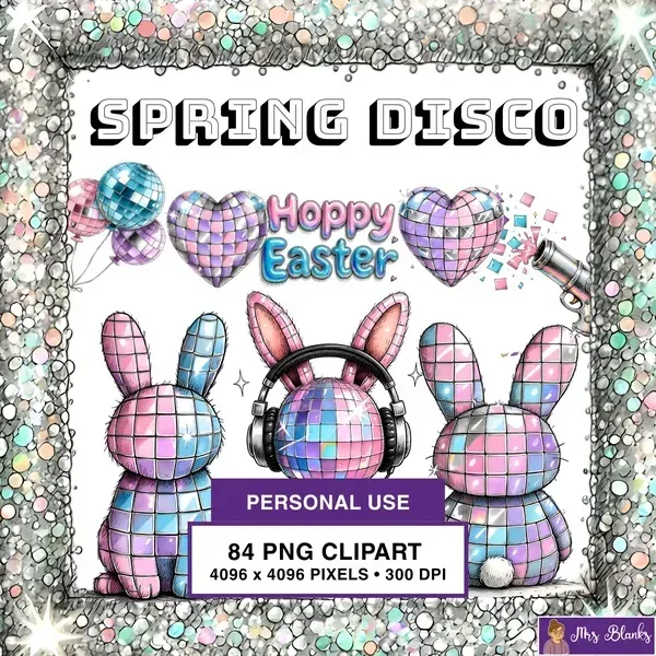 Disco Easter Bunny Clipart PNG - Personal Use License