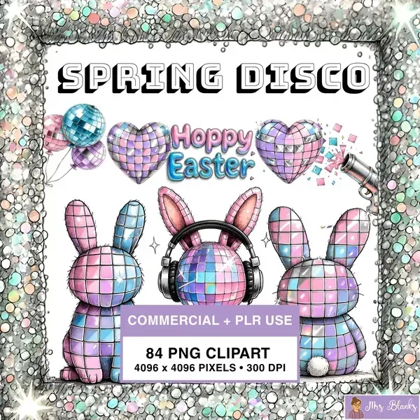 Disco Easter Bunny Clipart PNG - Commercial + PLR Use License