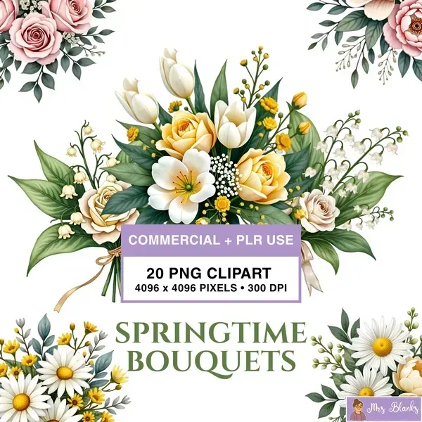 Spring Floral Bouquet Clipart PNG - Commercial + PLR Use License