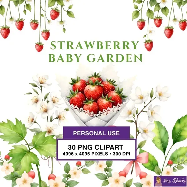 Strawberry Floral Garden Clipart PNG - Personal Use License