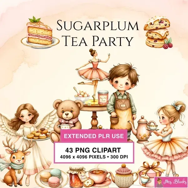 Whimsical Tea Party Clipart PNG - Extended License