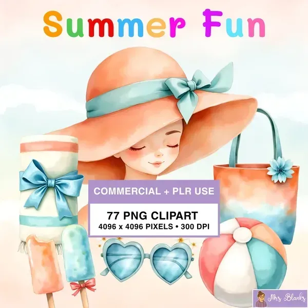 Beach Summer Accessories Clipart PNG - Commercial + PLR Use License
