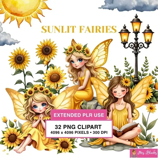 Sunflower Fairy Garden Clipart PNG - Extended License