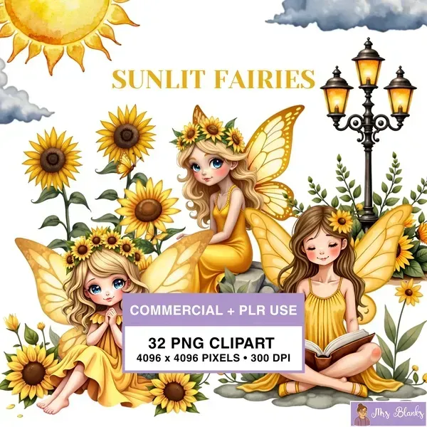 Sunflower Fairy Garden Clipart PNG - Commercial + PLR Use License