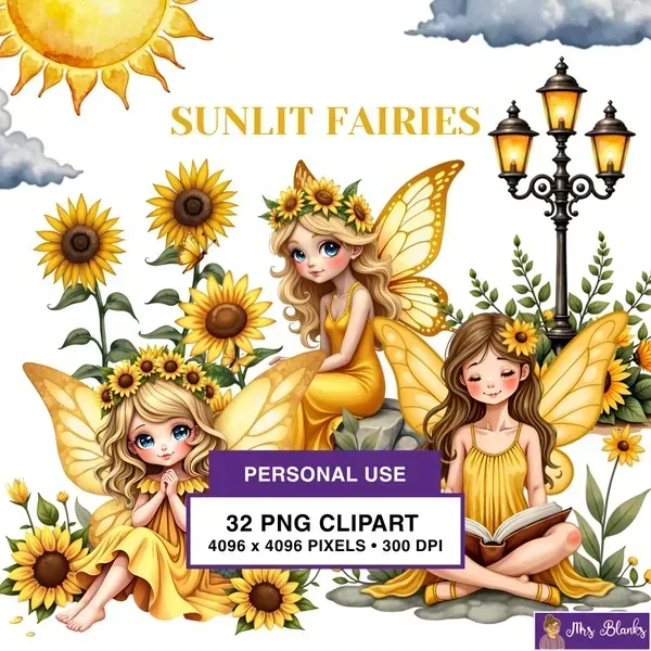 Sunflower Fairy Garden Clipart PNG - Personal Use License