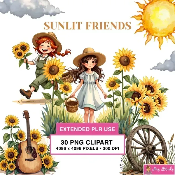 Sunflower Kids Summer Clipart PNG - Extended License