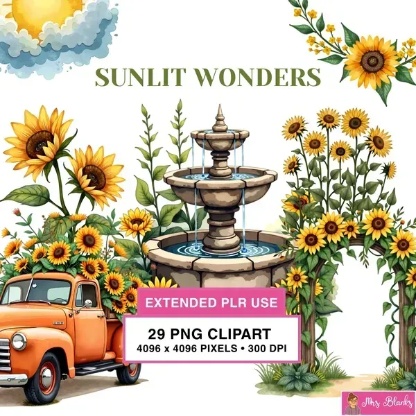Sunflower Garden Vintage Clipart PNG - Extended License