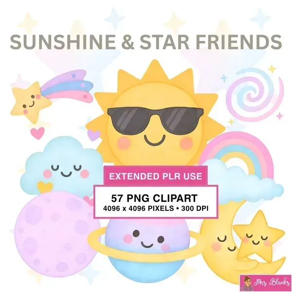 Cute Sun Moon Stars Clipart PNG - Extended License