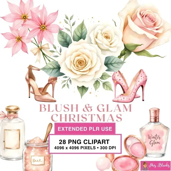 Blush Glam Holiday Clipart PNG - Extended License