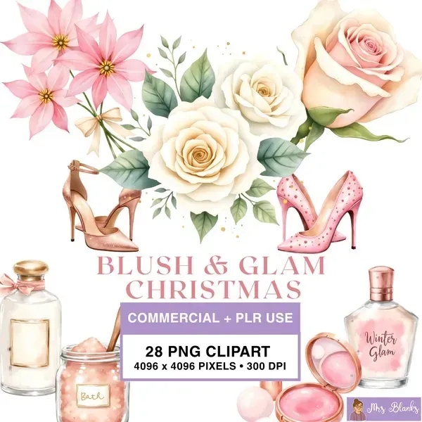 Blush Glam Holiday Clipart PNG - Commercial + PLR Use License 