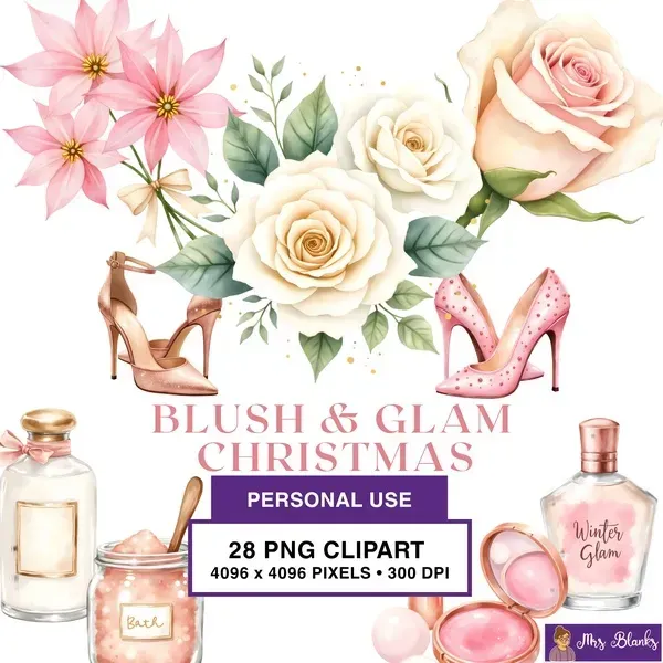 Blush Glam Holiday Clipart PNG - Personal Use License