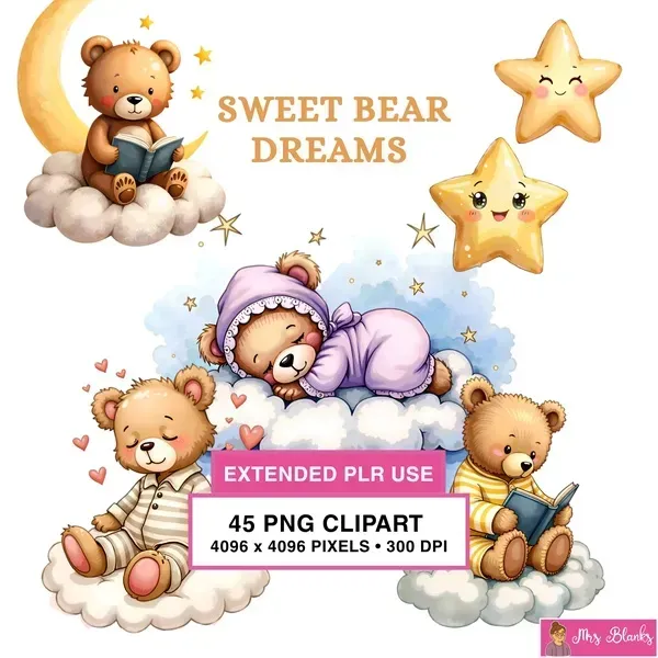 Cute Teddy Bear Sleep Clipart PNG - Extended License