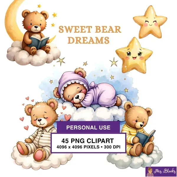 Cute Teddy Bear Sleep Clipart PNG - Personal Use License