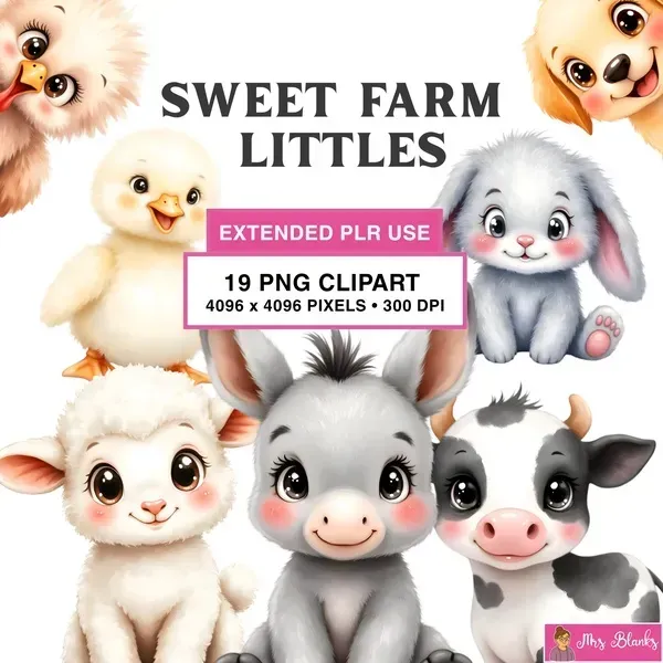 Cute Baby Farm Animals Clipart PNG - Extended License