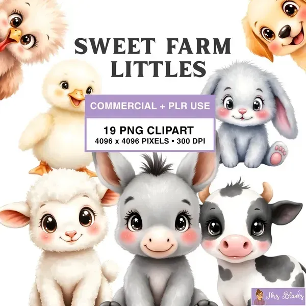 Cute Baby Farm Animals Clipart PNG - Commercial + PLR Use License