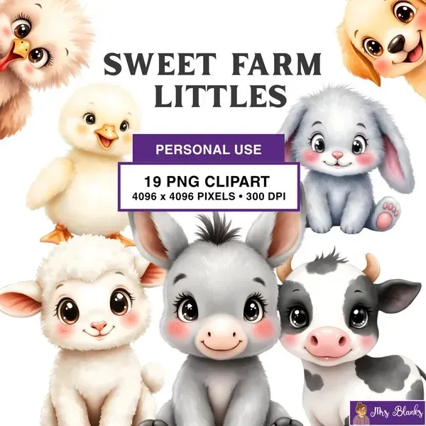 Cute Baby Farm Animals Clipart PNG - Personal Use License