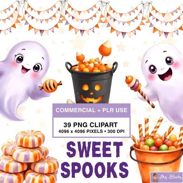 Cute Halloween Candy Ghost Clipart PNG - Commercial + PLR Use License