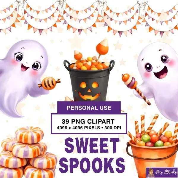 Cute Halloween Candy Ghost Clipart PNG - Personal Use License