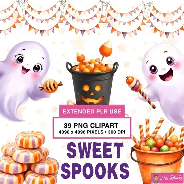 Cute Halloween Candy Ghost Clipart PNG - Extended License