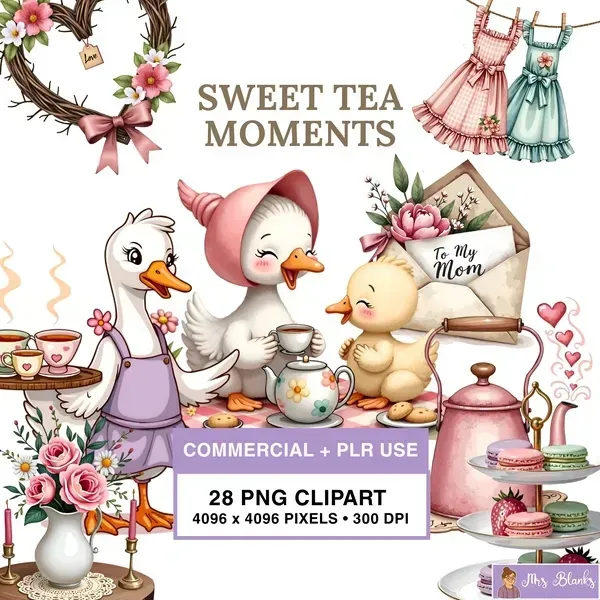 Cute Tea Party Ducks Clipart PNG - Commercial + PLR Use License