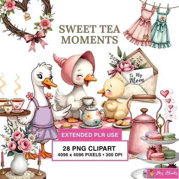 Cute Tea Party Ducks Clipart PNG - Extended License