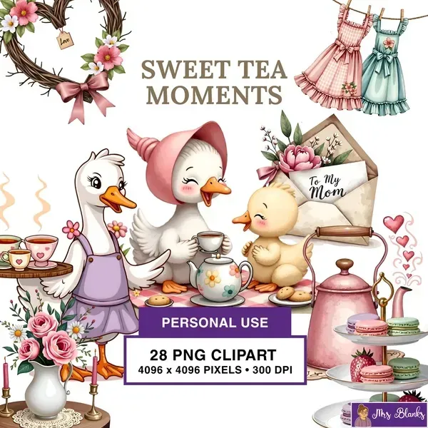Cute Tea Party Ducks Clipart PNG - Personal Use License