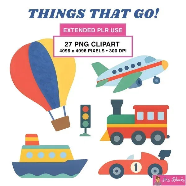 Kids Transportation Clipart PNG - Extended License