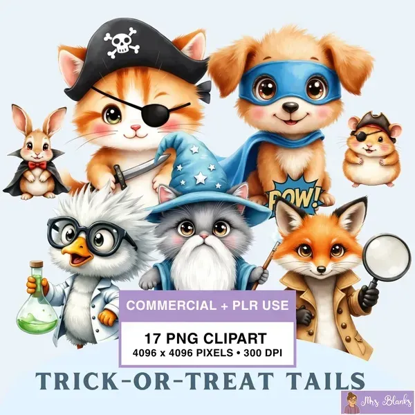 Cute Animal Costume Halloween Clipart PNG - Commercial + PLR Use License