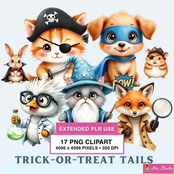 Cute Animal Costume Halloween Clipart PNG - Extended License