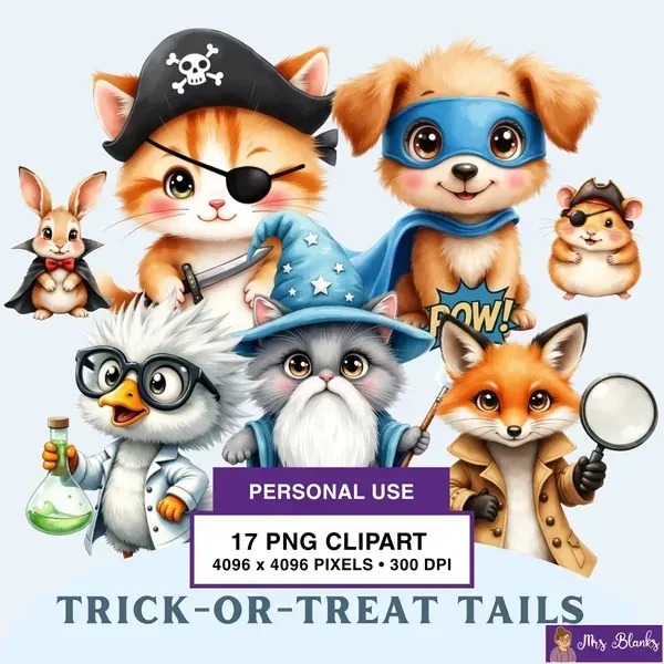 Cute Animal Costume Halloween Clipart PNG - Personal Use License