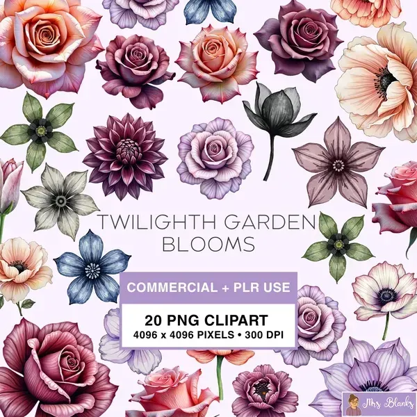 Dark Floral Garden Clipart PNG - Commercial + PLR Use License