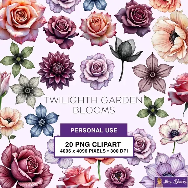 Dark Floral Garden Clipart PNG - Personal Use License