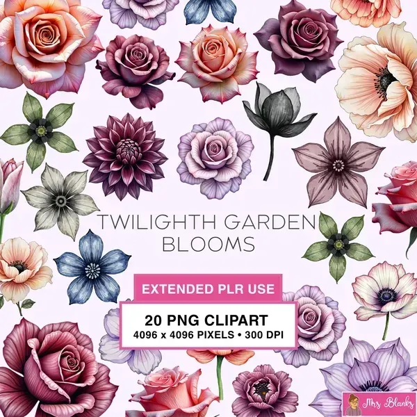 Dark Floral Garden Clipart PNG - Extended License