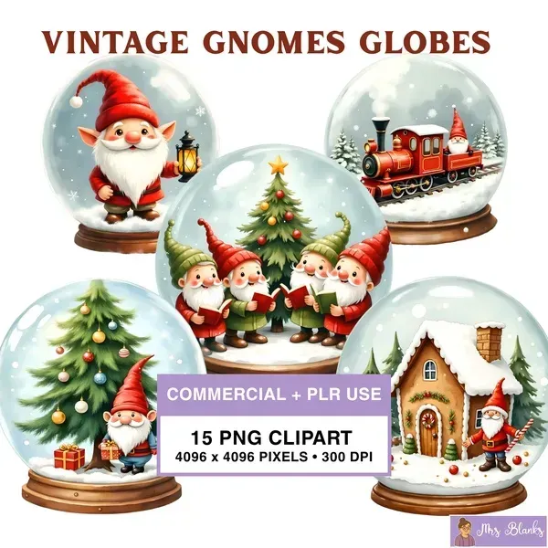 Christmas Gnome Snow Globe Clipart PNG - Commercial + PLR Use License