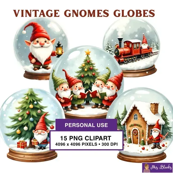 Christmas Gnome Snow Globe Clipart PNG - Personal Use License
