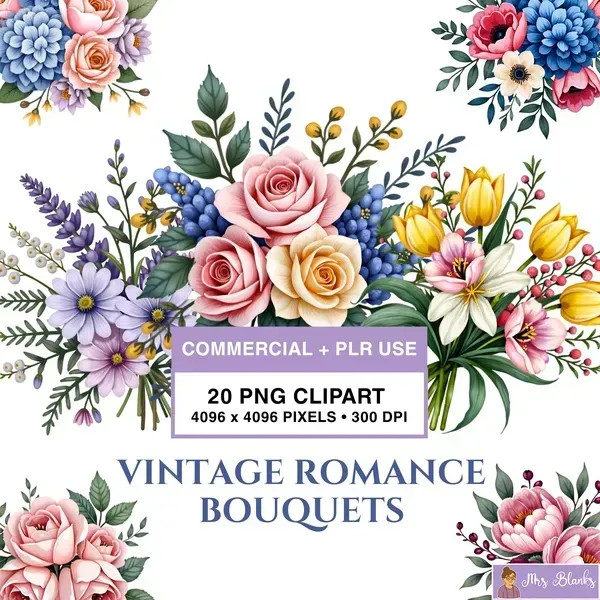 Romantic Floral Bouquet Clipart PNG - Commercial + PLR Use License