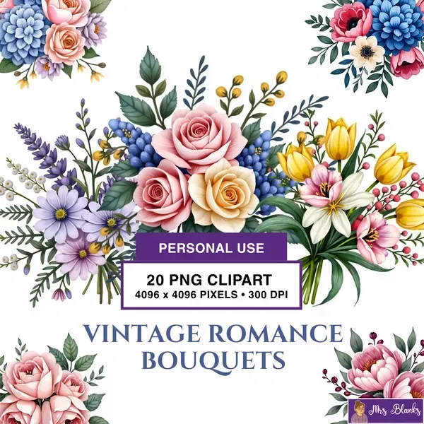 Romantic Floral Bouquet Clipart PNG - Personal Use License