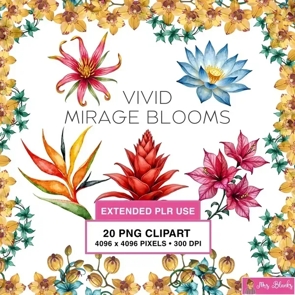 Colorful Tropical Floral Clipart PNG - Extended License