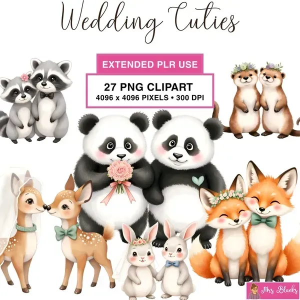 Cute Animal Wedding Clipart PNG - Extended License