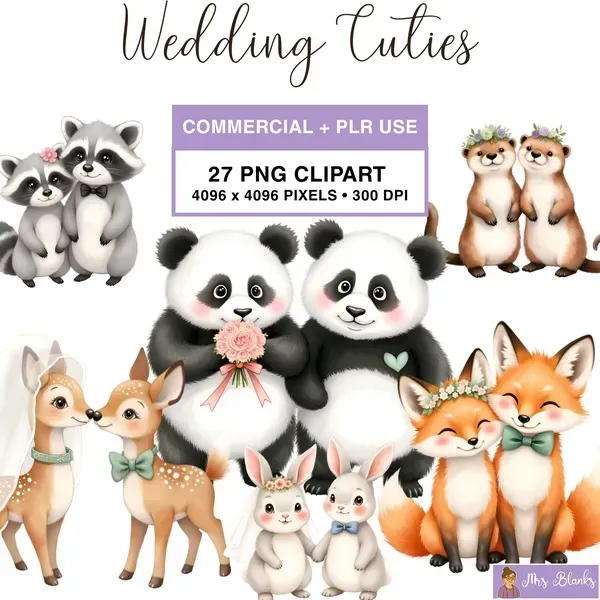 Cute Animal Wedding Clipart PNG - Commercial + PLR Use License
