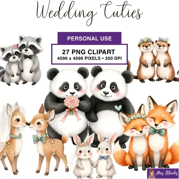 Cute Animal Wedding Clipart PNG - Personal Use License