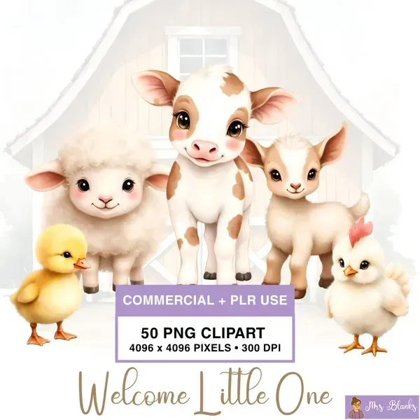 Baby Farm Animals Clipart PNG - Commercial + PLR Use License