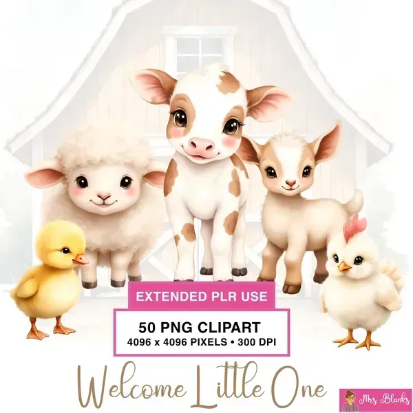 Baby Farm Animals Clipart PNG - Extended License