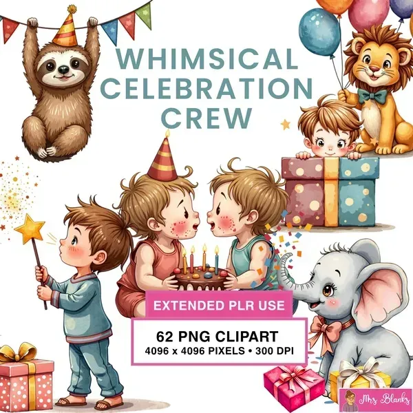 Celebration Kids and Animals Clipart PNG - Extended License