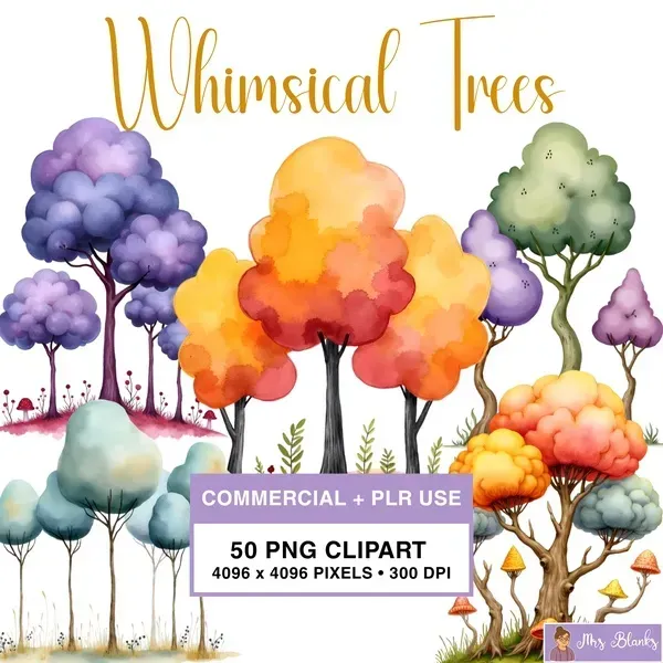 Colorful Fantasy Tree Clipart PNG - Commercial + PLR Use License