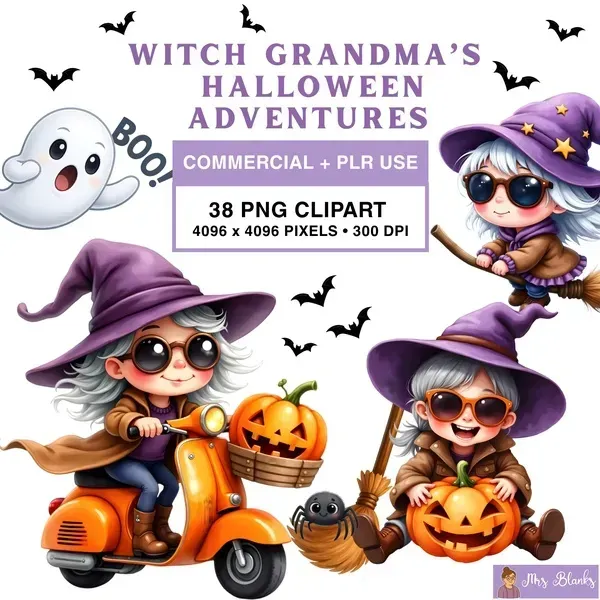 Halloween Grandma Clipart PNG - Commercial + PLR Use License