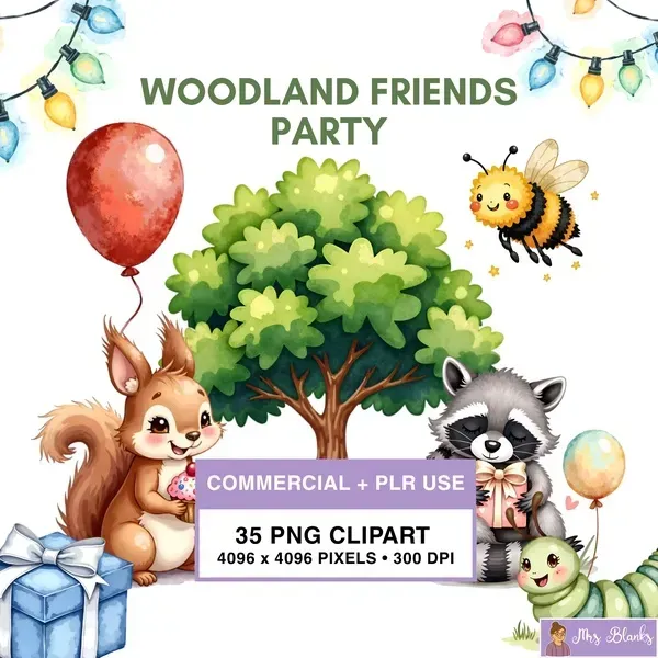 Woodland Party Animals Clipart PNG - Commercial + PLR Use License