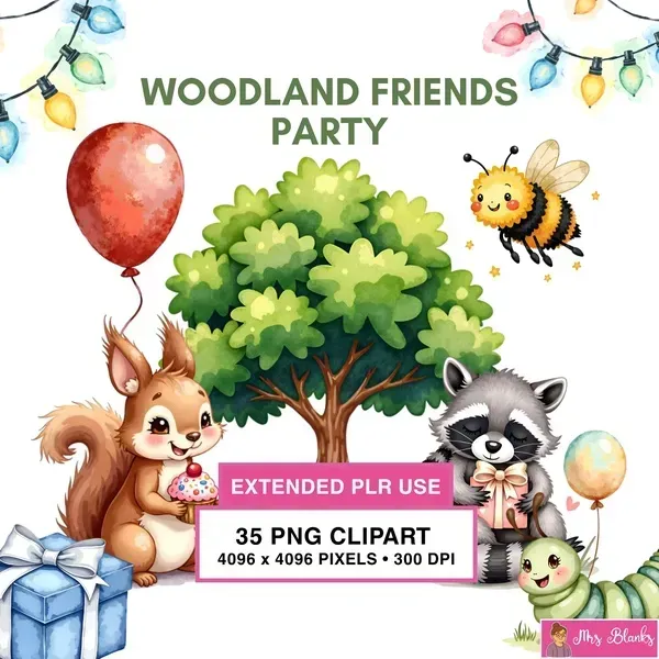 Woodland Party Animals Clipart PNG - Extended License