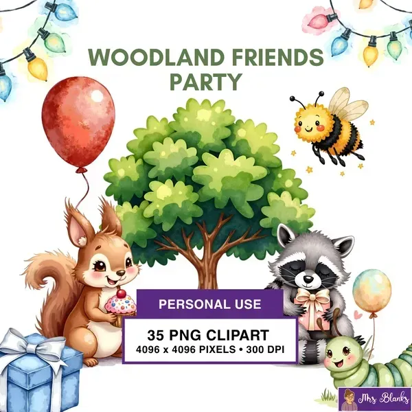 Woodland Party Animals Clipart PNG - Personal Use License