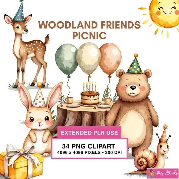 Woodland Picnic Animals Clipart PNG - Extended License